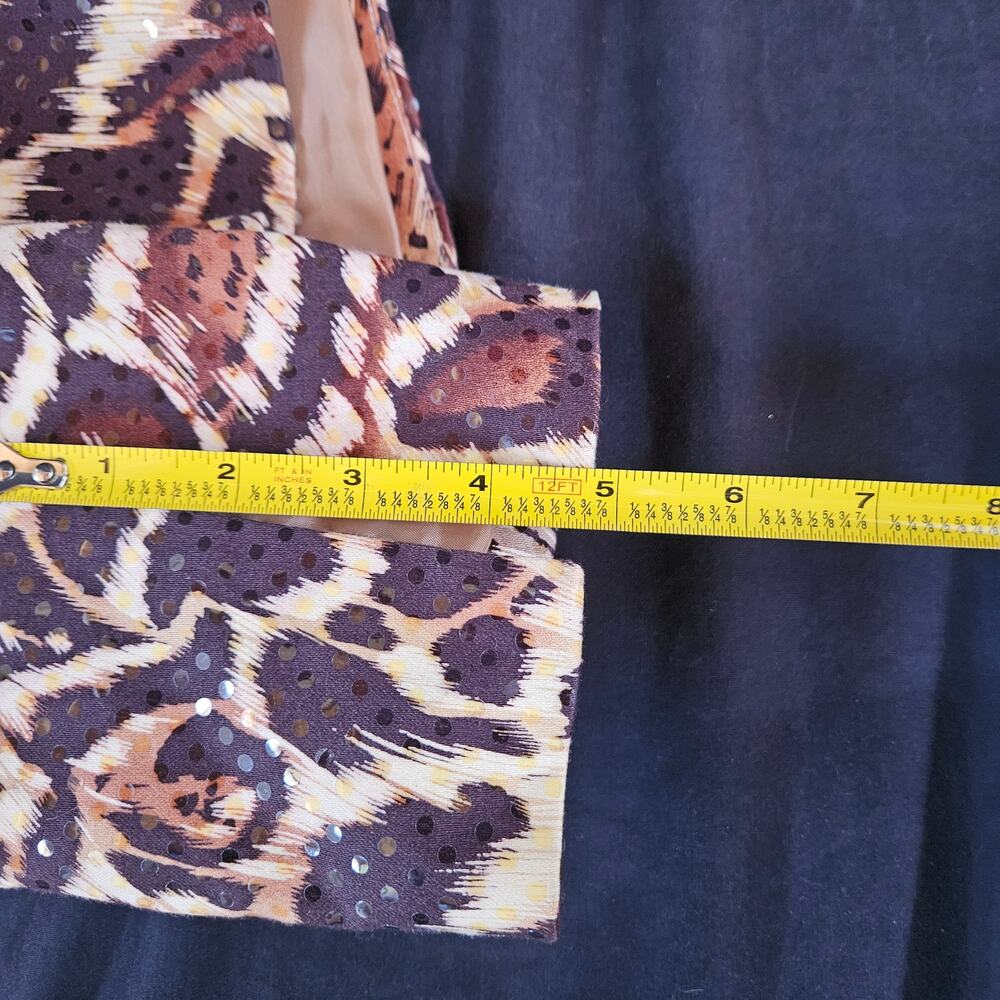 View Animal Print Blazer Size 8 Zip Up Sequin Brown Black Cheetah Leopard Mature - Picture 11 of 11